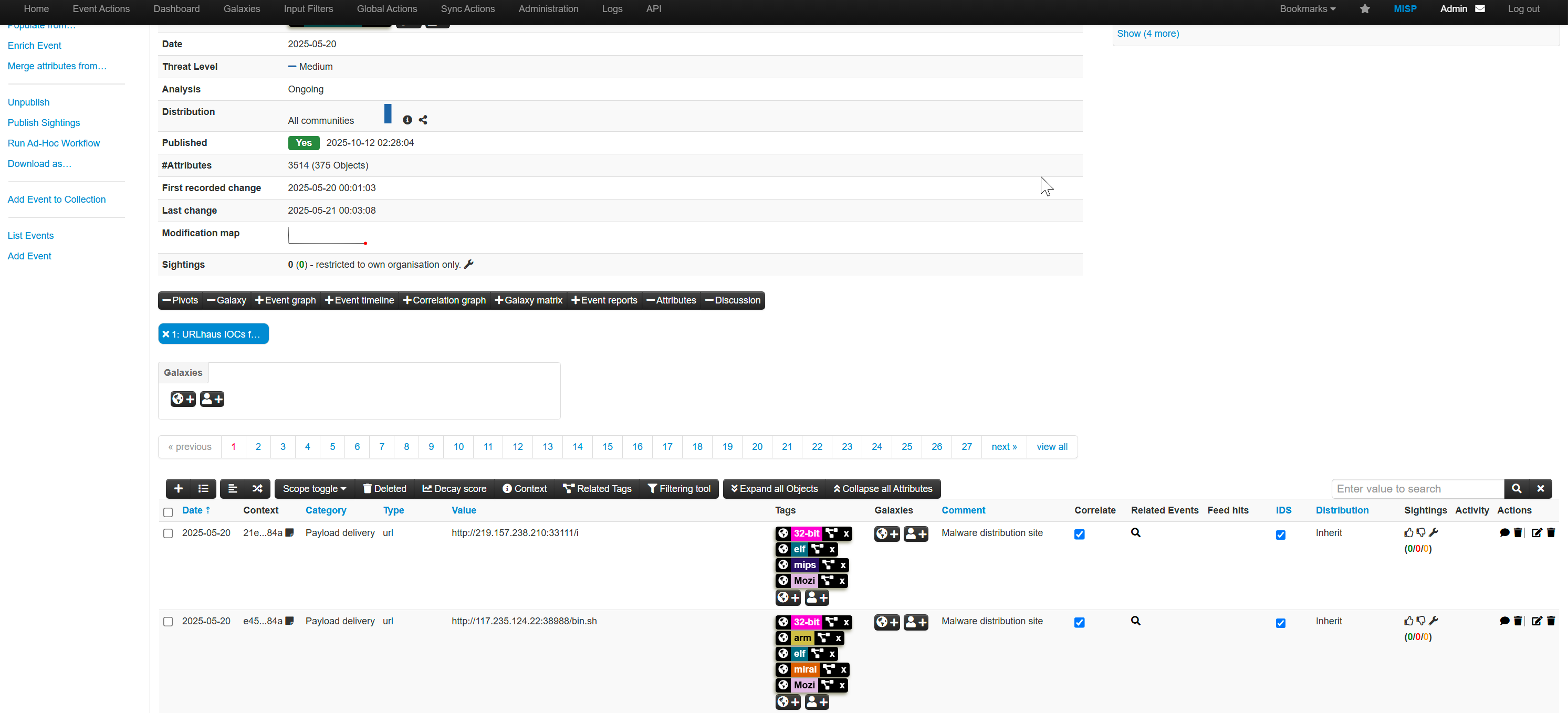 MISP — Threat intelligence platform with IOC management and feed aggregation