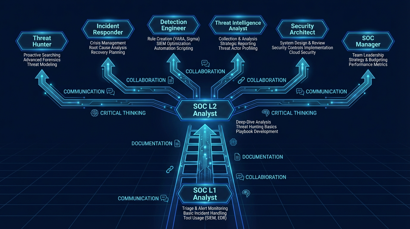 SOC Career Progression — From L1 Analyst through specialist tracks