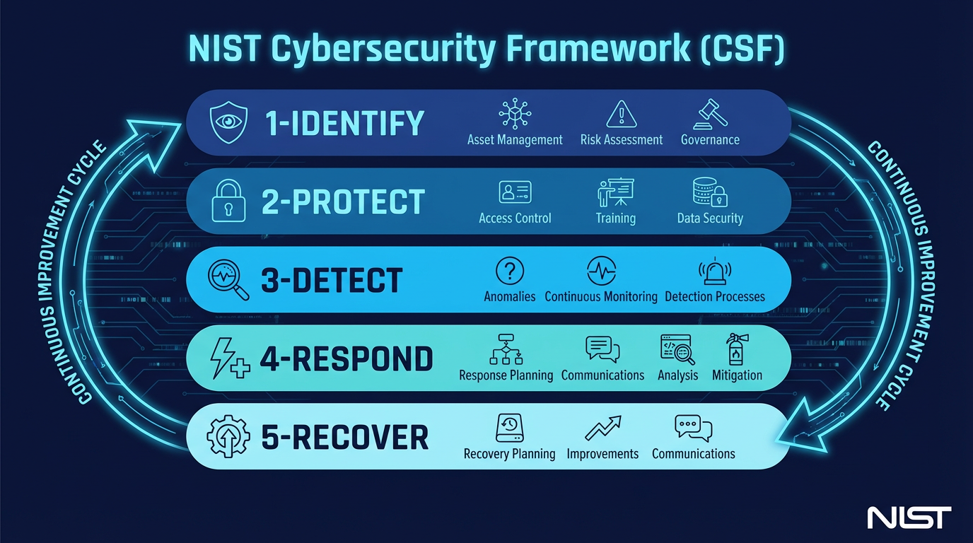 NIST CSF Framework — The five core functions that structure all cybersecurity activities