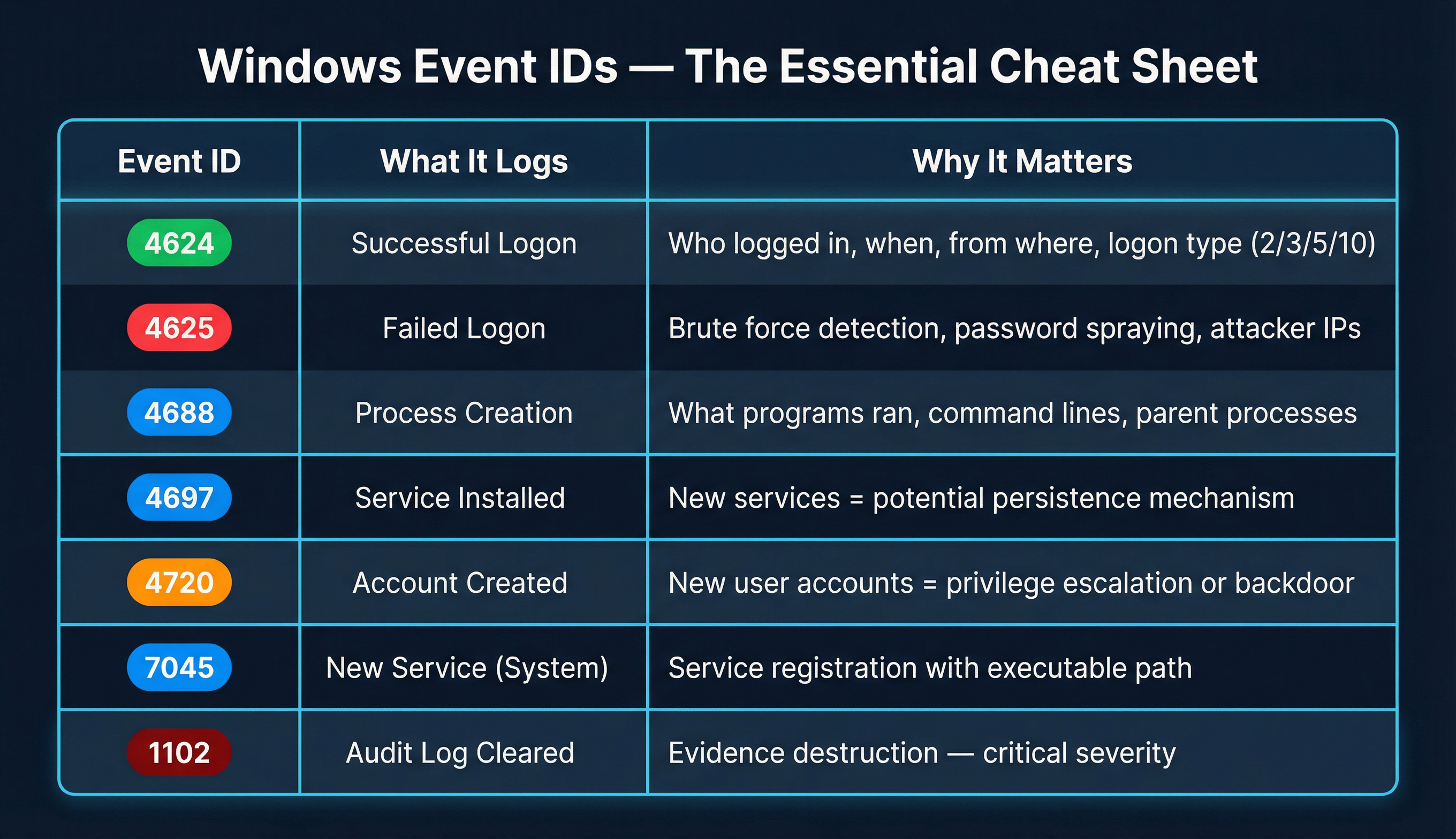 Windows Event IDs — The Essential Cheat Sheet