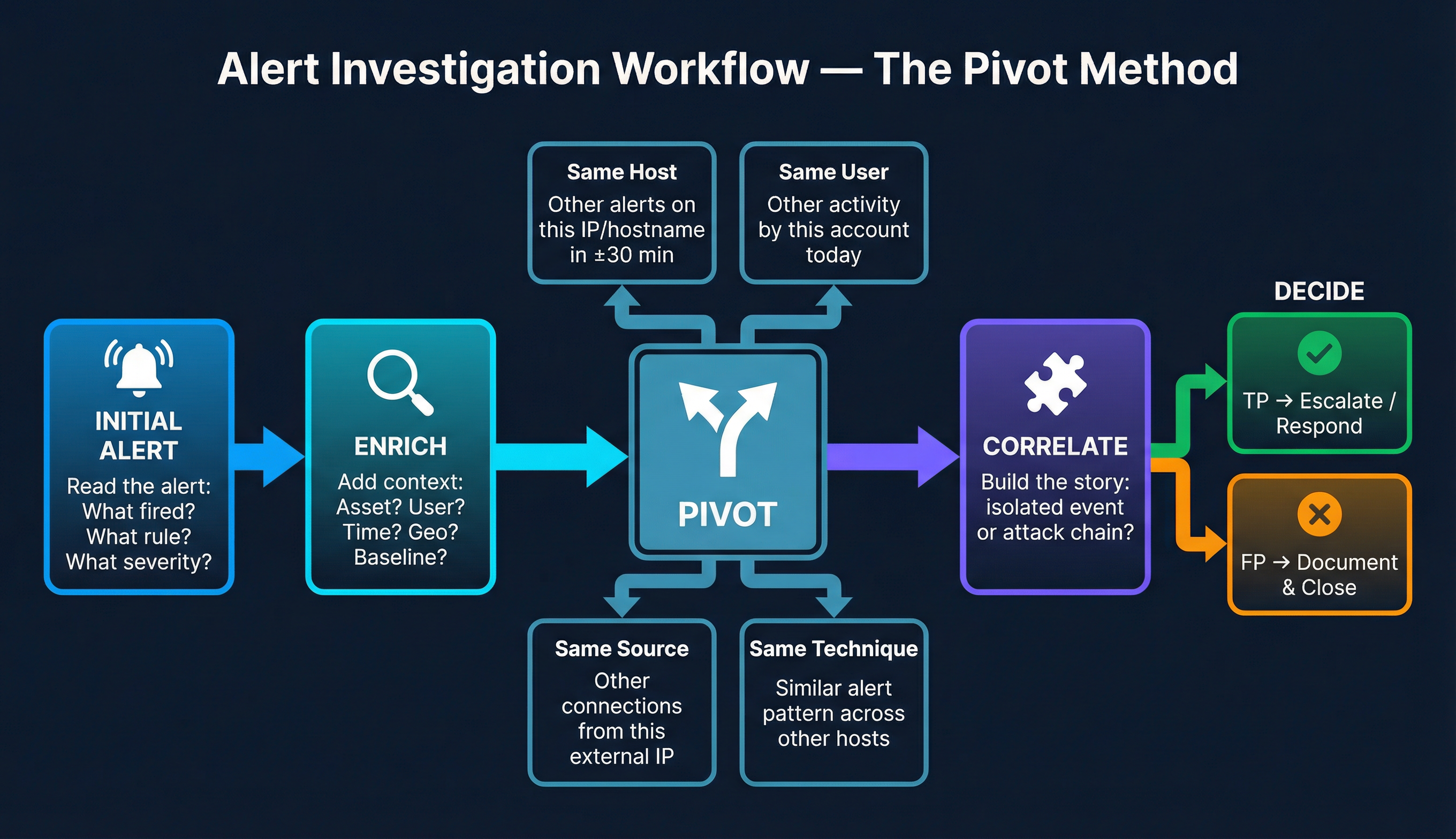 The 5-Step Investigation Workflow — Read → Enrich → Pivot → Correlate → Decide