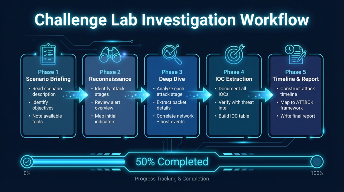 Challenge lab investigation workflow
