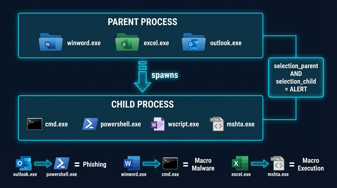 Sigma rule design pattern — using parent-child process relationships for detection